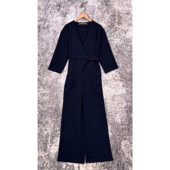 Enza Costa Pants - Enza Costa Jumpsuit 2 / US Medium Womens Blue Crepe Wrap Front Wide Leg